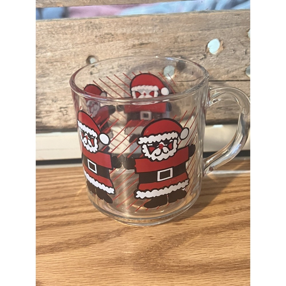 Vintage Luminarc Glass Santa Claus Christmas Mug Holiday Coffee Tea Cup 10‎ Oz